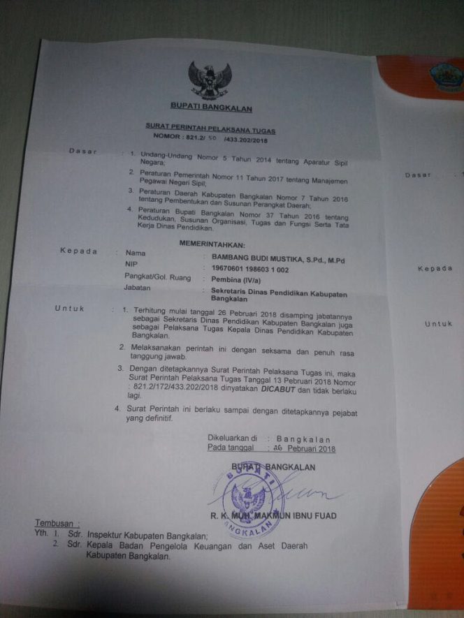 
Surat perintah Bupati Bangkalan