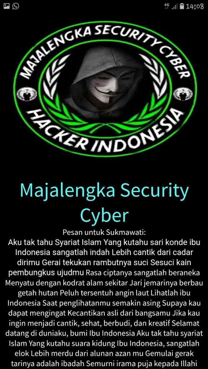 
Pesan hacker yang ada di website PA Sidoarjo