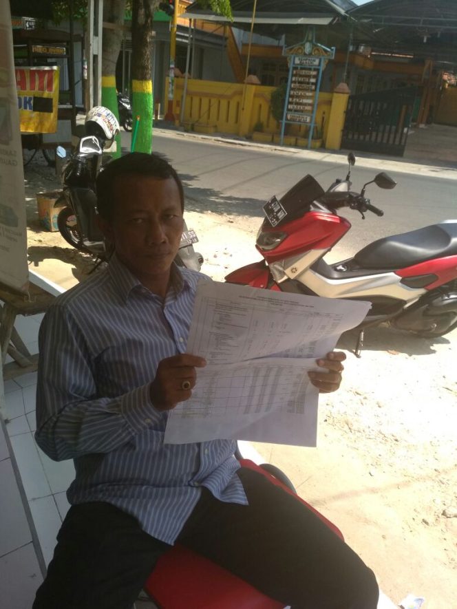 
Aziz Agus Priyanto Ketua FGD Sampang,  saat menunjukkan dokumen RAB belanja hibah 2018
