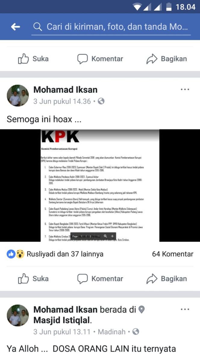 
Unggahan akun Facebook Mohammad Iksan