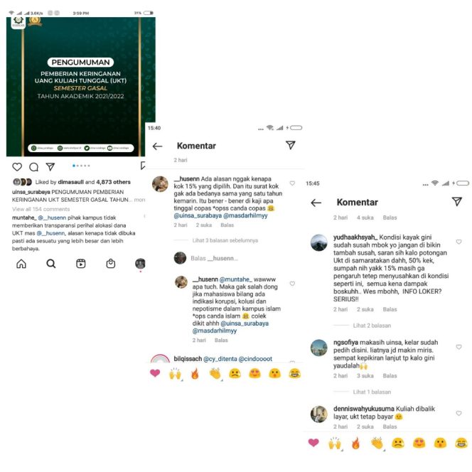 
Postingan Instagram Pemotongan UKT UINSA Menuai Komentar Pedas
