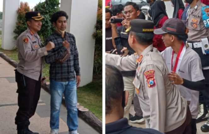 
Tuntutan Disetujui, Massa Aksi Menolak Perpu Ciptaker Berebut Foto Bersama Kapolres Bangkalan