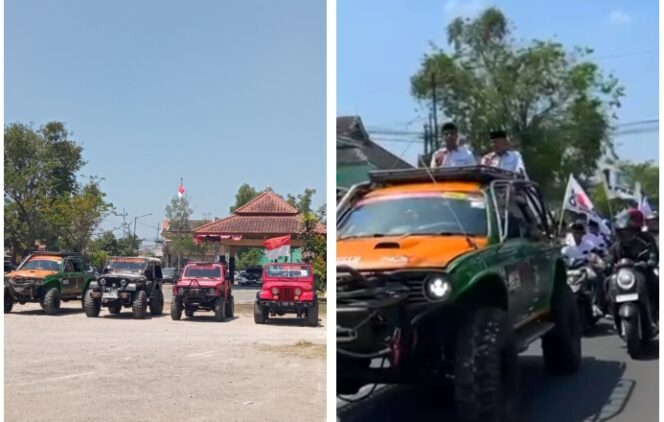 
Daftar ke KPU, Pasangan Lukman-Fauzan Naik Mobil Off Road